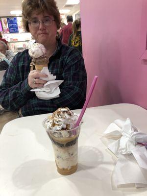 My beautiful wife on date night w a cone and I tried the Reese's sundae.