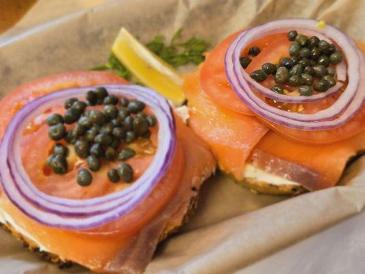 Lox blonde onion bagel.  Delicious!