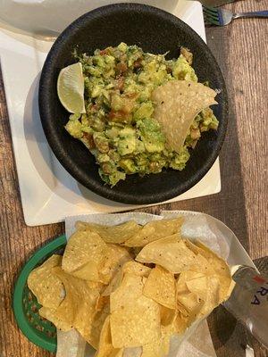 Huge portions of freshly made Guacamole  Delicious!