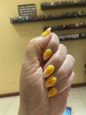 Candy corn hombre nails by Vicki!