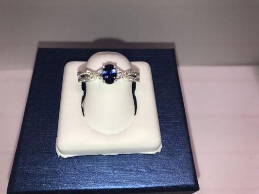 Diamond Blue Sapphre Ring. Can change Center stone, of your choice, while you wait