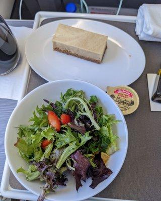 Coffee cheesecake with a mixed greens salad