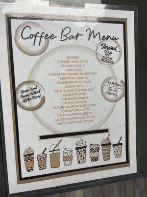 Menu for coffee