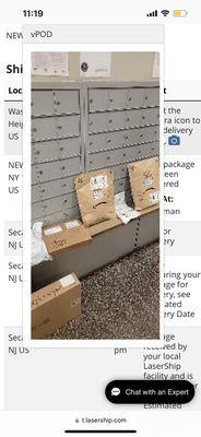 Apparently this is a pic of my package left with my doorman. Oh wait, that's right, they openly said they use old pics.