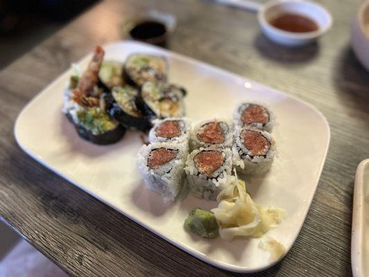 Shrimp tempura roll and spicy tuna