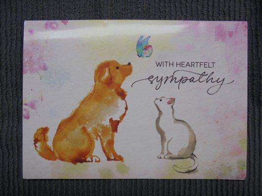 A sympathy card with notes from 10 of the staff - thank you, Andover Animal Hospital!