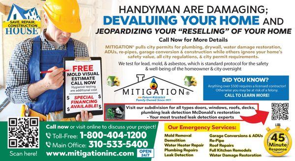 Most Trusted Water Damage Repair, Leak Detection, Water Leak Detection Clean Up, Sewer Clean Up, Broken Pipe Repair, Mold, Water Damage