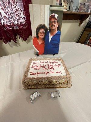 Italian Rum cake for my sister in law and her husband Tom who won the Distinguished Flying Cross for heroism.