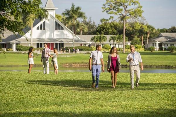 Students walking through campus