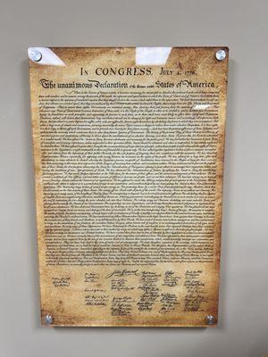 Declaration of independence acrylic print on standoffs