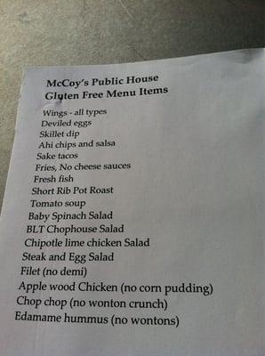 Simple, but looking good, gluten free menu