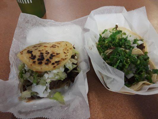 Barbacoa Tacos and Gordita (about 7$total)