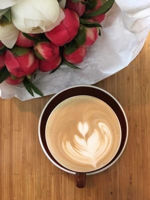 Mocha with peonies from the market