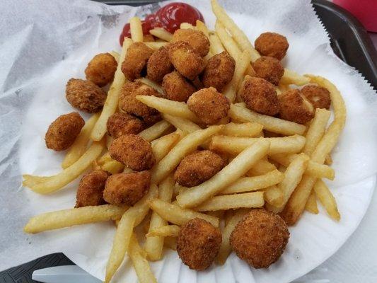 Popcorn fried chicken and French fries