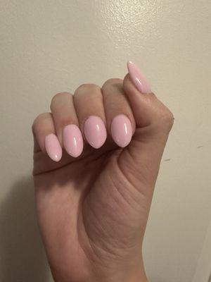 Strangest nail shape ever, extremely round and bulbous with a very sharp point at the end? Middle finger point is also very lopsided