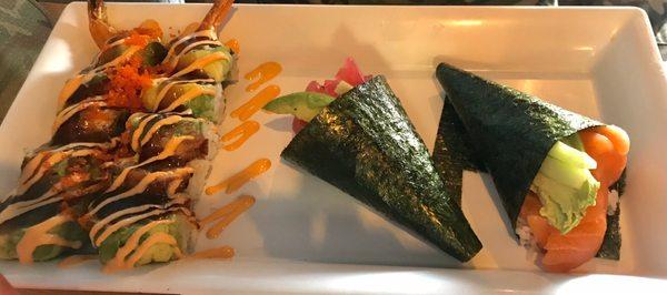 Salmon Hand Roll, Fresh Tuna Hand Roll