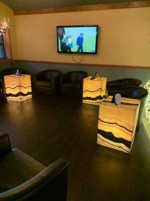 Sitting area as you walk in restaurant