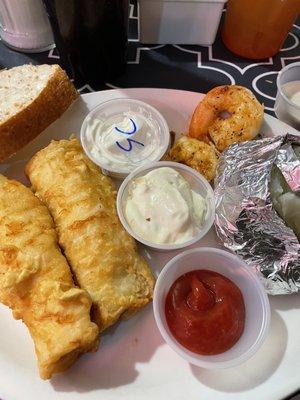 Beer battered fish and grilled shrimp