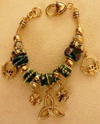 Best Seller! Brass & Murano Glass Irish Charm Bracelet