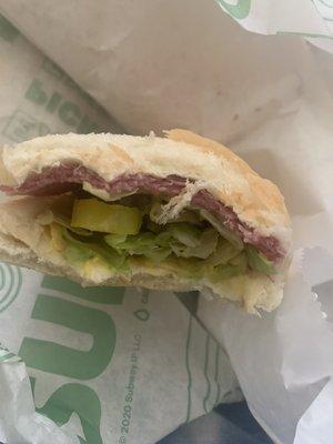 This is a deli sandwich? What's the old saying..,.  Where's the beef?"   No wonder Subway is struggling,,,,sad