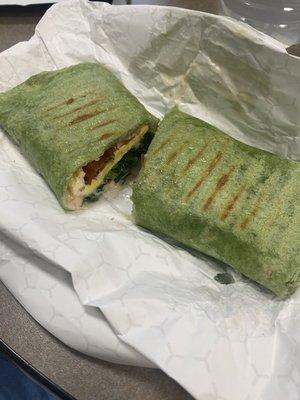 Spinach egg bacon tomato and cheese wrap