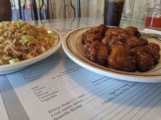 Pork fried rice and General Tso chicken