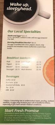 B'fast menu & prices