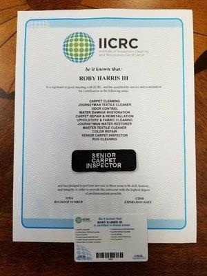 I have achieved the highest standard of the IICRC credential. I am now a Senior Carpet Inspector.