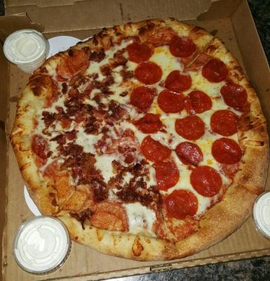 Half bacon and half pepperoni