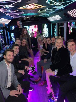 This picture is from the inside of our new party bus on New Year's Eve