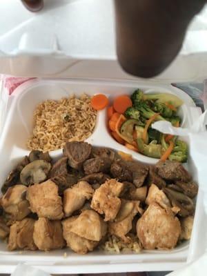 I love their food it's  always good  . Today it's hot and I had the chicken and steak hibachi with the Gyoza total was 14$ .