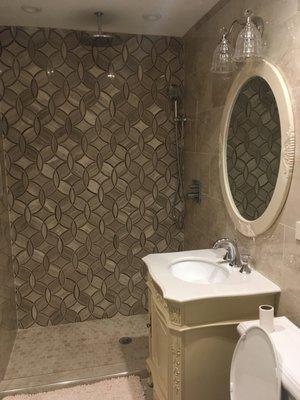 Elmwood park shower and vanity with rain shower !