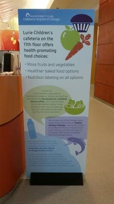 Sign by the entrance of the cafeteria. Health-promoting food choices!