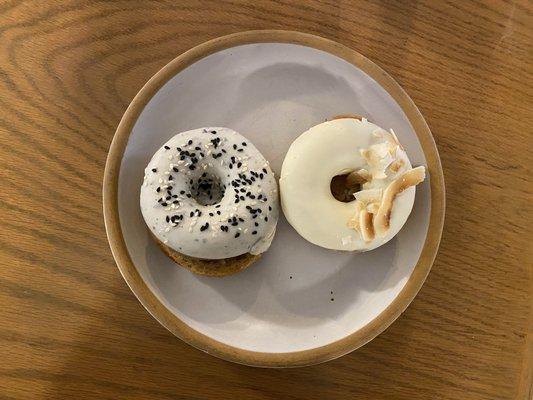 Black Sesame and Passionfruit with Coconut Mochi Donuts