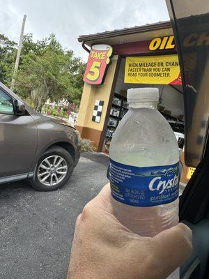 Gotta love a complimentary water when you check on for an oil change at Take 5.