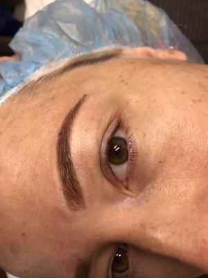 Powder technique brows just done. The color will shadow by 40%