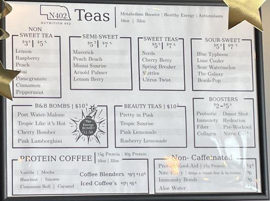 Tea menu