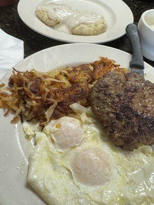 Breakfast sausage meal with biscuits n gravy