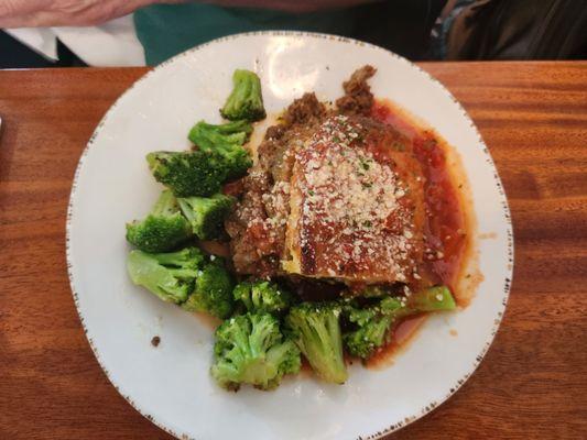 Traditional Mousaka with broccoli