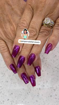 Very Attached Coffin Chrome Long Nails ! Customer Love it