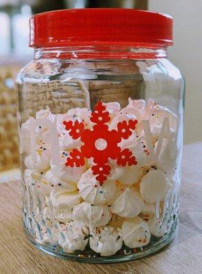 Vintage holiday jar for my homemade meringues and cookies.