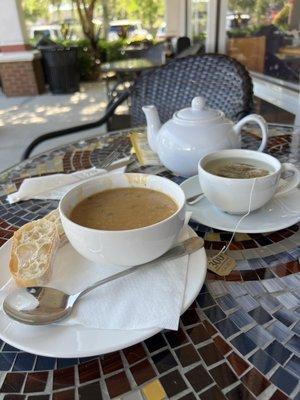 Mushroom brie soup and tea