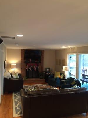 Popcorn ceilings sanded in the living room by Savage Painting in Mooresville, North Carolina.