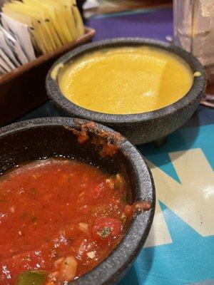 Queso cheese and salsa