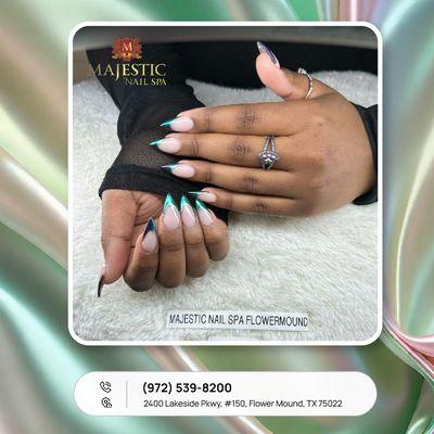 Let your nails be the center of attention! Visit Majestic Nail Spa for a set that truly shines.