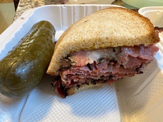 Pastrami on seedless rye with pickle