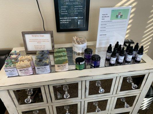 We work with a local CBD company to bring you affordable products, and our beautiful soaps are made by a staff member!