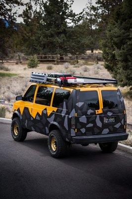 2004 Astro AWD "The Yellow Corsair"  Rhino Rack Pioneer Platform, RotaPax, Maxtrax, and various Rhino Rack accessories.