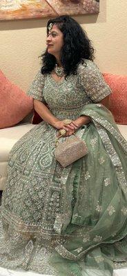 Mint green crystal work lehenga