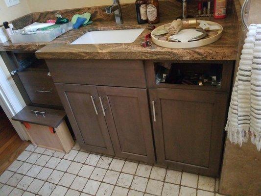 Unfinished bottom bathroom cabinets FULLY PAID FOR BUT MISSING PARTS